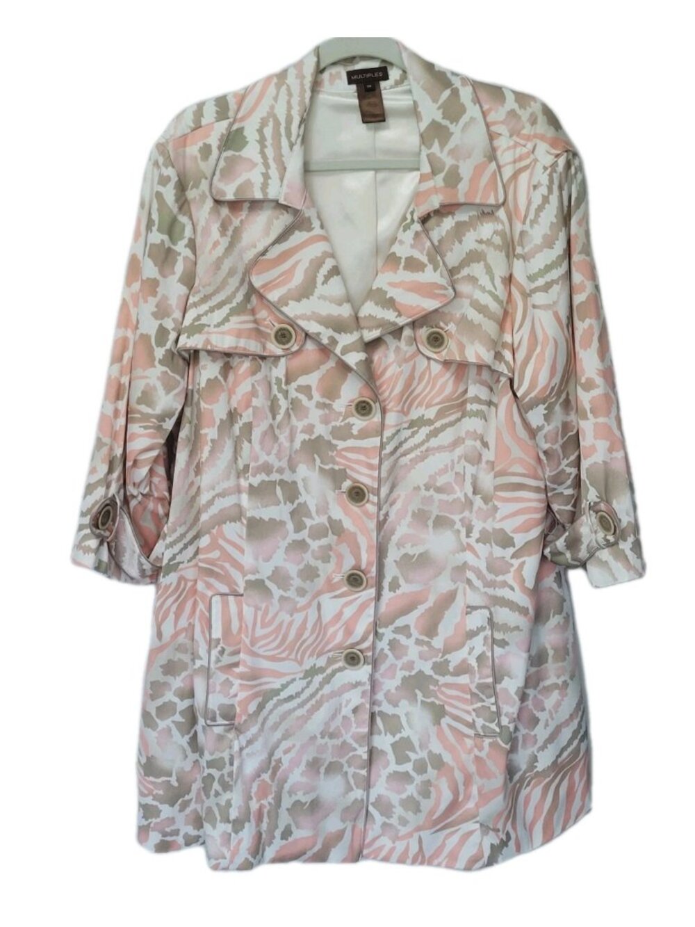 Multiples Women’s Trench Coat Jacket 2X Lined Animal Print Boho Hippie Belted - Picture 13 of 16